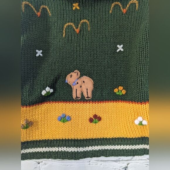 Kids Wool blend embroidered sweater made in peru. Green/animals size 2 - Picture 6 of 9